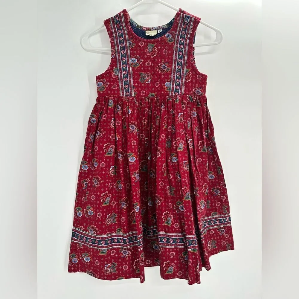 Vintage VERA BRADLEY INDIANA Girls M Dress Quilted Top Red Navy Paisley Floral